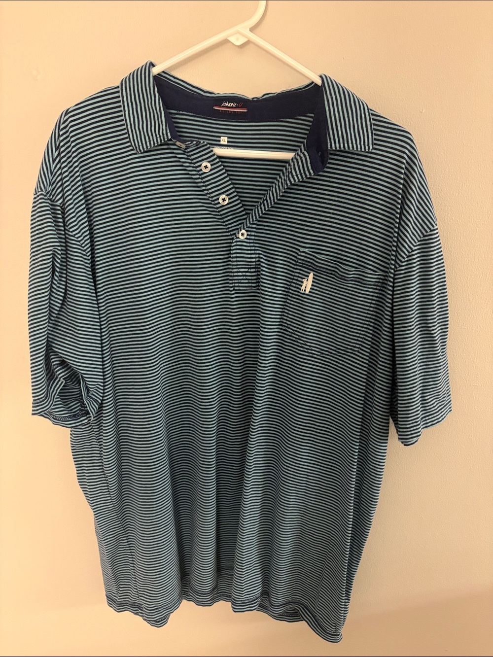 johnnie-O Teal and Navy Striped Polo